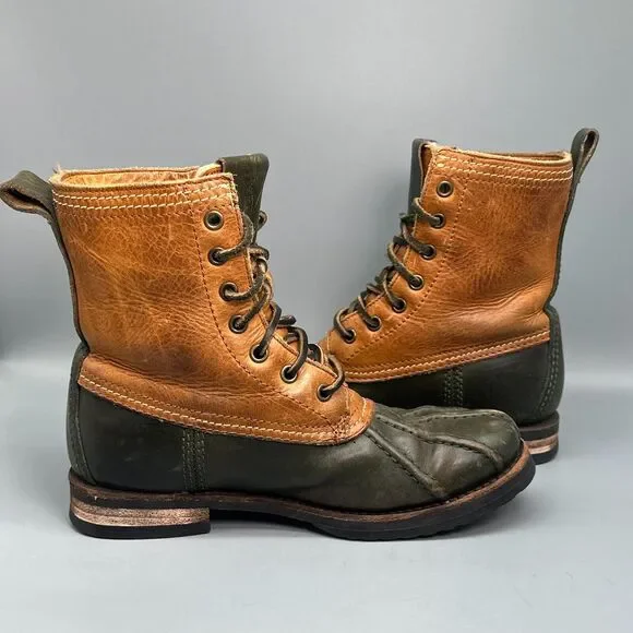 Frye Veronica Women's 6.5 Brown Leather Shearling Duck Boots Lace-Up Mid-Calf - Picture 8 of 12